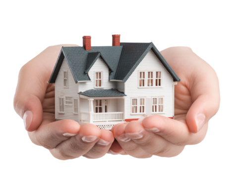 Miniature House Model Held in Hands PNG Isolated on Transparent Background