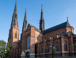 Uppsala, Sweden – View of the Uppsala Cathedral, the tallest church in Scandinavia and a major landmark dominating the skyline of the historic university city.