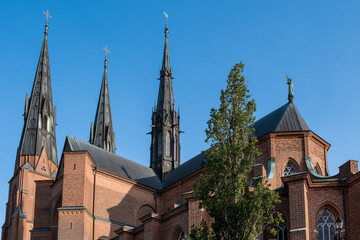 Fototapeta premium Uppsala, Sweden – View of the Uppsala Cathedral, the tallest church in Scandinavia and a major landmark dominating the skyline of the historic university city.