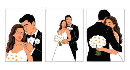 Wedding illustration of a happy couple in love marriage celebration editable vector