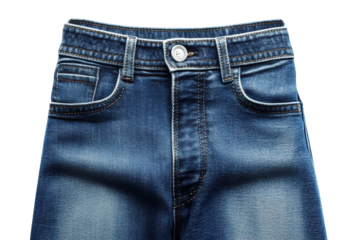 Blue denim jeans front waistband detail close-up
