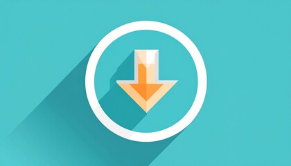 Orange arrow pointing down inside a white circle on a blue background.