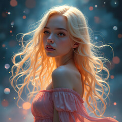 
Elegant portrait of a beautiful blonde woman with flowing hair and soft lighting