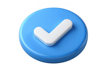 Blue check mark verified badge icon symbol tick 3d render illustration graphic design sign isolated on transparent background