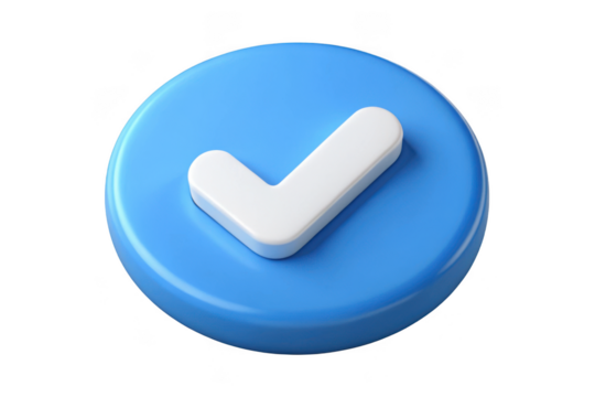 Blue check mark verified badge icon symbol tick 3d render illustration graphic design sign isolated on transparent background - Powered by Adobe