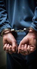A man stands in handcuffs, highlighting themes of crime, justice, and the consequences of actions, a somber portrayal of restriction and the complexities of law.