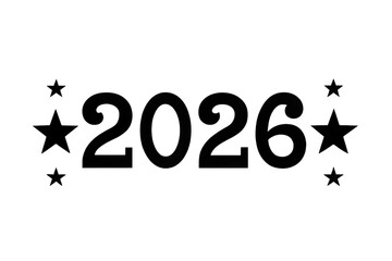 2026 Text with Stars: Black Design PNG
