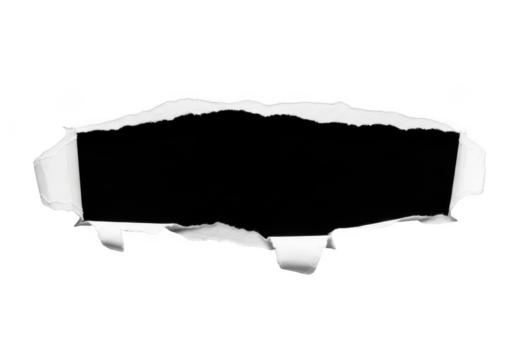 Realistic torn paper hole texture element design, grunge ripped edge effect, paper tear, scrapbook, overlay, mockup isolated on transparent background