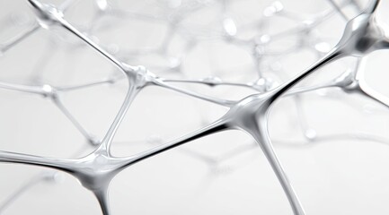 Abstract network of interconnected nodes.  A  3D rendering of a  complex lattice structure.  Intertwined,  silver-toned  lines  and  beads,  flowing and  dynamic.  Light  background