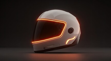 Sleek white motorcycle helmet with orange glowing accents