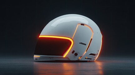 Sleek white futuristic helmet with glowing orange accents