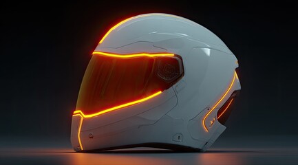 Futuristic white helmet with glowing orange accents