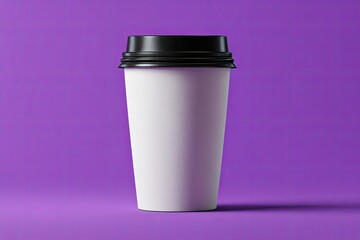 Blank white paper coffee cup with black lid on a vibrant purple background (3)