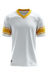 White sports jersey with gold trim