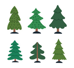Set collection of Christmas Yule Tree without decor icon clipart isolated illustration