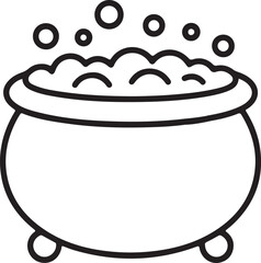Simple outline drawing of a bubbling cauldron with steam and bubbles