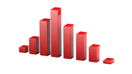 Red bar graph showing a decrease in value on a black background in a studio shot on transparent background