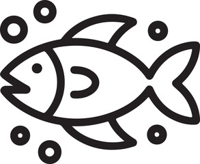 Simple outline icon of a fish swimming among bubbles