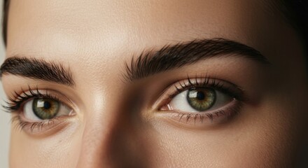 Fototapeta premium Close-up of female face with hazel eyes, groomed eyebrows, soft lighting