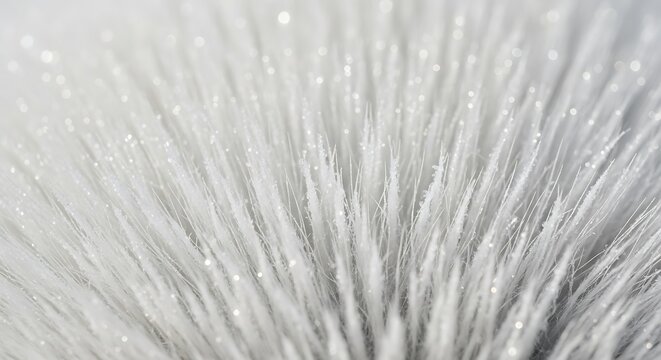 Close up abstract macro shot of delicate white dandelion seed heads with sparkling glitter and soft focus background