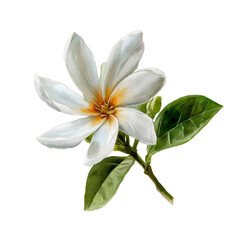 Fototapeta premium Tiare Flower - Watercolor tiare (Tahitian gardenia) flower, isolated on a white background, clear edges, botanical clipart style.