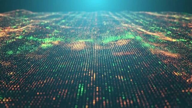 A digital landscape with rows of glowing dots creating a sense of depth and perspective view field
