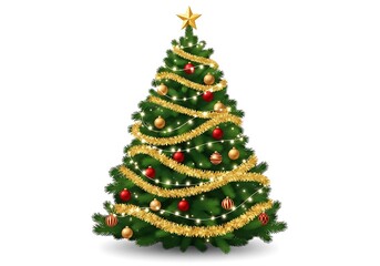 Fototapeta premium Decorated christmas tree with lights, ornaments, and tinsel