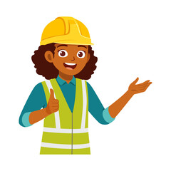 Happy African American Woman Construction Worker Giving Thumbs Up and Presenting Isolated