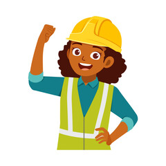 African American Woman Construction Worker Raising Arm Cheering with Happy Expression