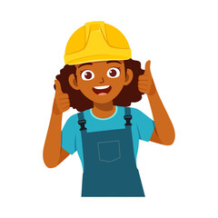 African American woman construction worker in hard hat giving thumbs up with a smile