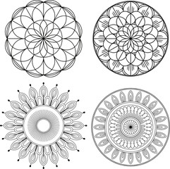 Collection of Symmetrical Floral and Geometric Line Art Mandalas .