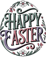 Happy Easter typography with floral decoration vector illustration .
