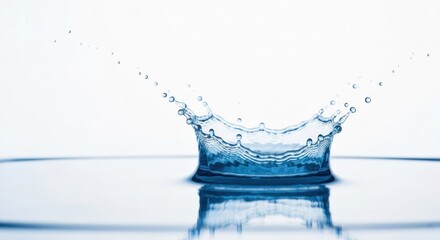 Water splash creating a crown-like shape, clear liquid on reflective surface