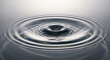 Water drop impact creates concentric ripples on a smooth, grey surface