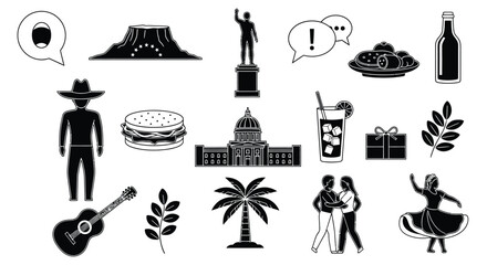 Black and white icons of california culture and symbols vector art