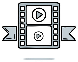 Obraz premium Cartoon movie reel with play symbols and banner elements, illustration