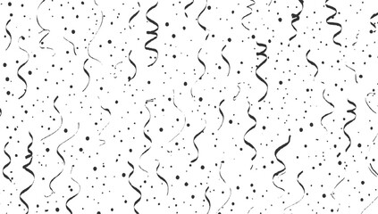 Black streamers and confetti on white background seamless pattern party celebration