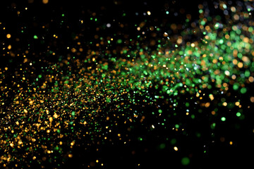 Green and Gold Glitter Confetti on a Black Background