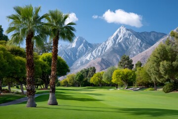 Naklejka premium Palm Springs golf course with San Jacinto mountains