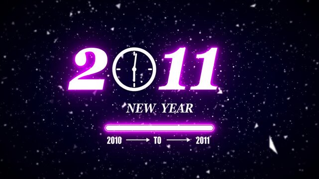 New year 2011 festive greeting text animated with particle background.Loading complete from 2010 to 2011.Timer count new year concept