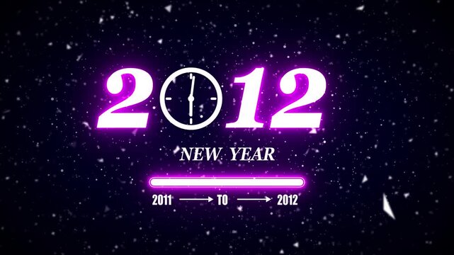 New year 2012 festive greeting text animated with particle background.Loading complete from 2011 to 2012.Timer count new year concept