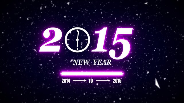 New year 2015 festive greeting text animated with particle background.Loading complete from 2014 to 2015.Timer count new year concept