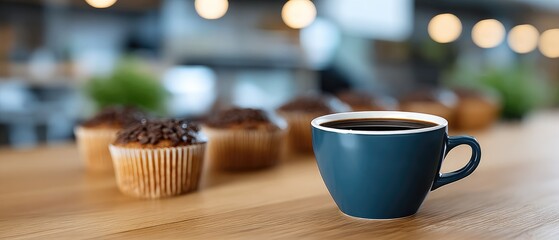 Cozy Coffee Break with Fresh Cupcakes in a Modern Cafe Setting