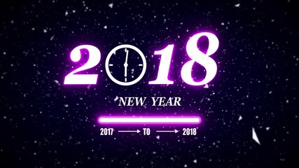 New year 2018 festive greeting text animated with particle background.Loading complete from 2017 to 2018.Timer count new year concept