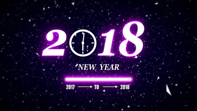 New year 2018 festive greeting text animated with particle background.Loading complete from 2017 to 2018.Timer count new year concept