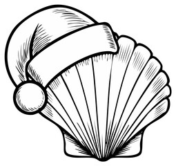 Obraz premium Festive Seashell with Santa Hat Holiday Season Ocean Celebration Icon Art