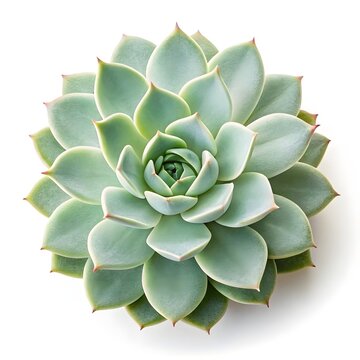 Echeveria secunda Leaf Smooth and Graceful Succulent Leaf with Cool Blue-Green Hue and Delicate Rounded Form on Pure White Background &ndash; Serene Minimal Beauty of the Desert