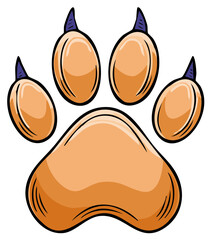 Isolated cartoon illustration of a wild animal paw print with sharp claws