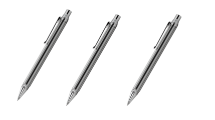 Set of silver pens aligned in diagonal row
