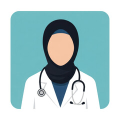 Female doctor wearing hijab and stethoscope, professional medical illustration isolated on transparent background